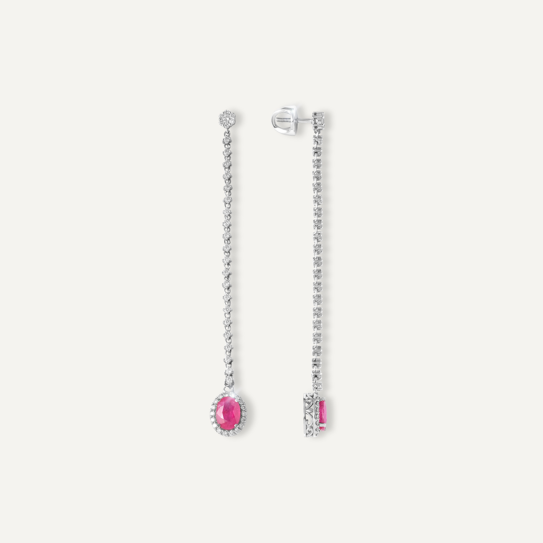 Серьги-пусеты из белого золота с рубинами